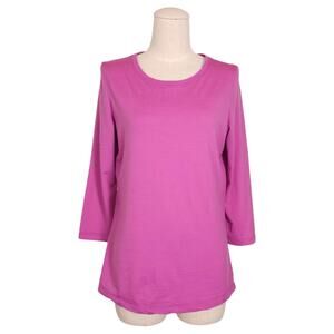 WoolX Jenny 3/4 Sleeve Crew Neck Tee Summer Sorbet Pink Sz Small